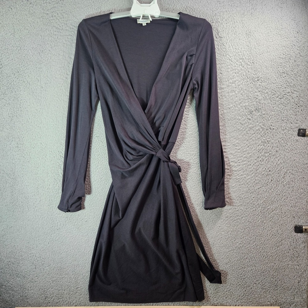 Sundance Midi Wrap Top Dress Small Long Sleeve Charcoal Gray